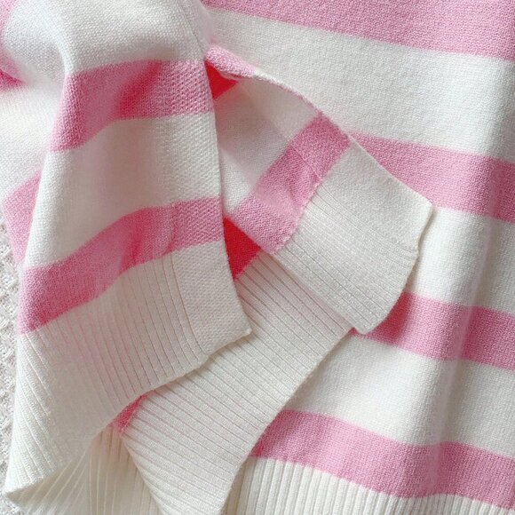 Pink & white Casual Women's Striped  knit Sweater and Shorts Set - Picture 6 of 8